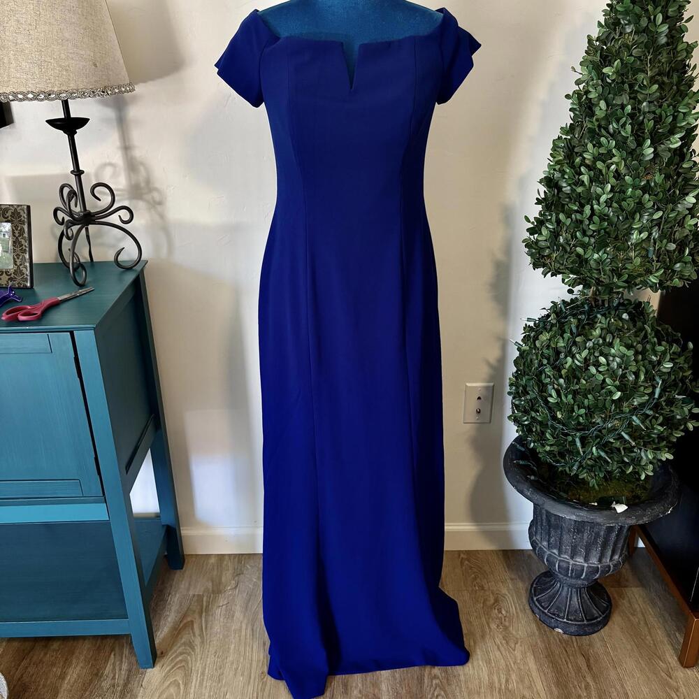 Calvin Klein Cobalt Blue Ponte Off Shoulder Gown Maxi Dress - Picture 7 of 9